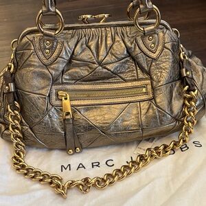 Marc Jacobs Metallic Pewter Quilted Leather Satchel with Gold Hardware